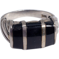 Sterling Silver Accented Statement Ring with Black Gemstone, Size US 7.5
