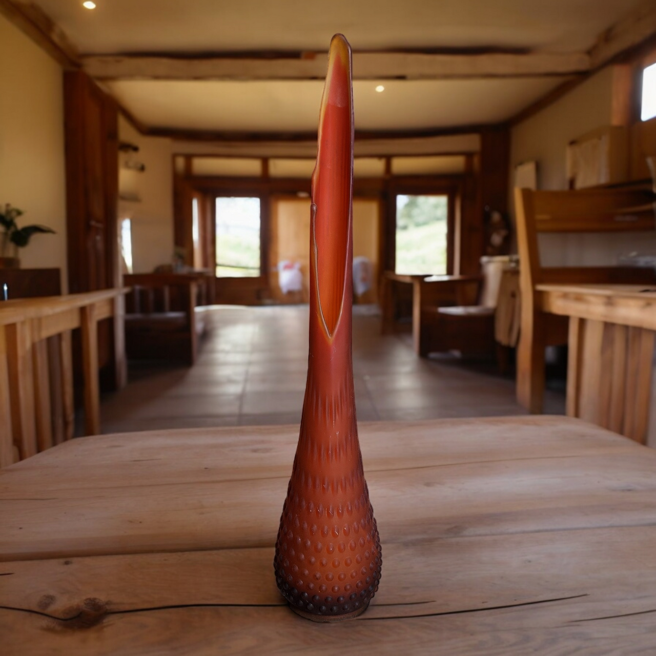 23" Smith Glass Orange Hobnail Pressed Glass Swung Bud Vase