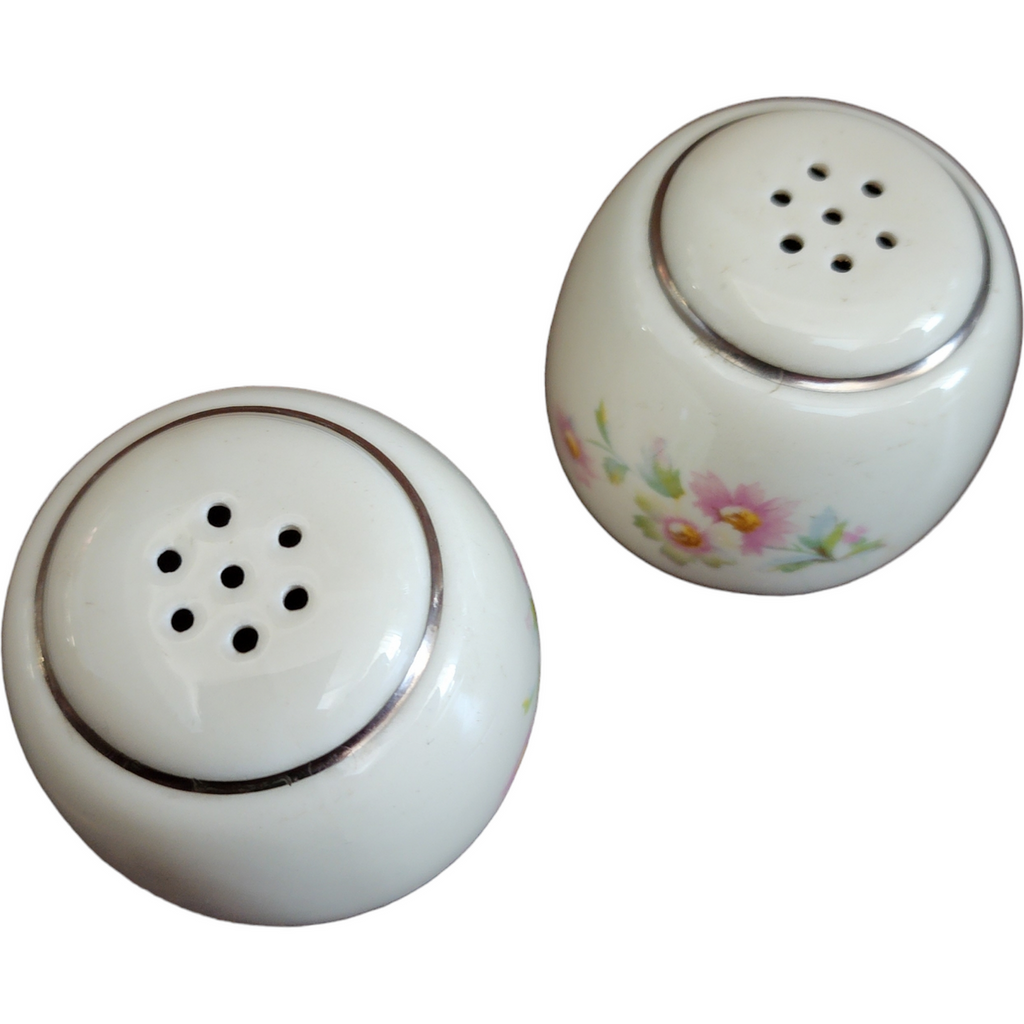 2" Homer Laughlin Fluffy Virginia Rose Pink & White Flowers Salt & Pepper Set