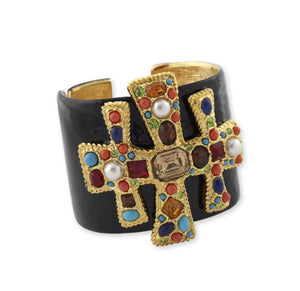 KJL Kenneth Jay Lane Black Enamel Multi Color Cross Cuff