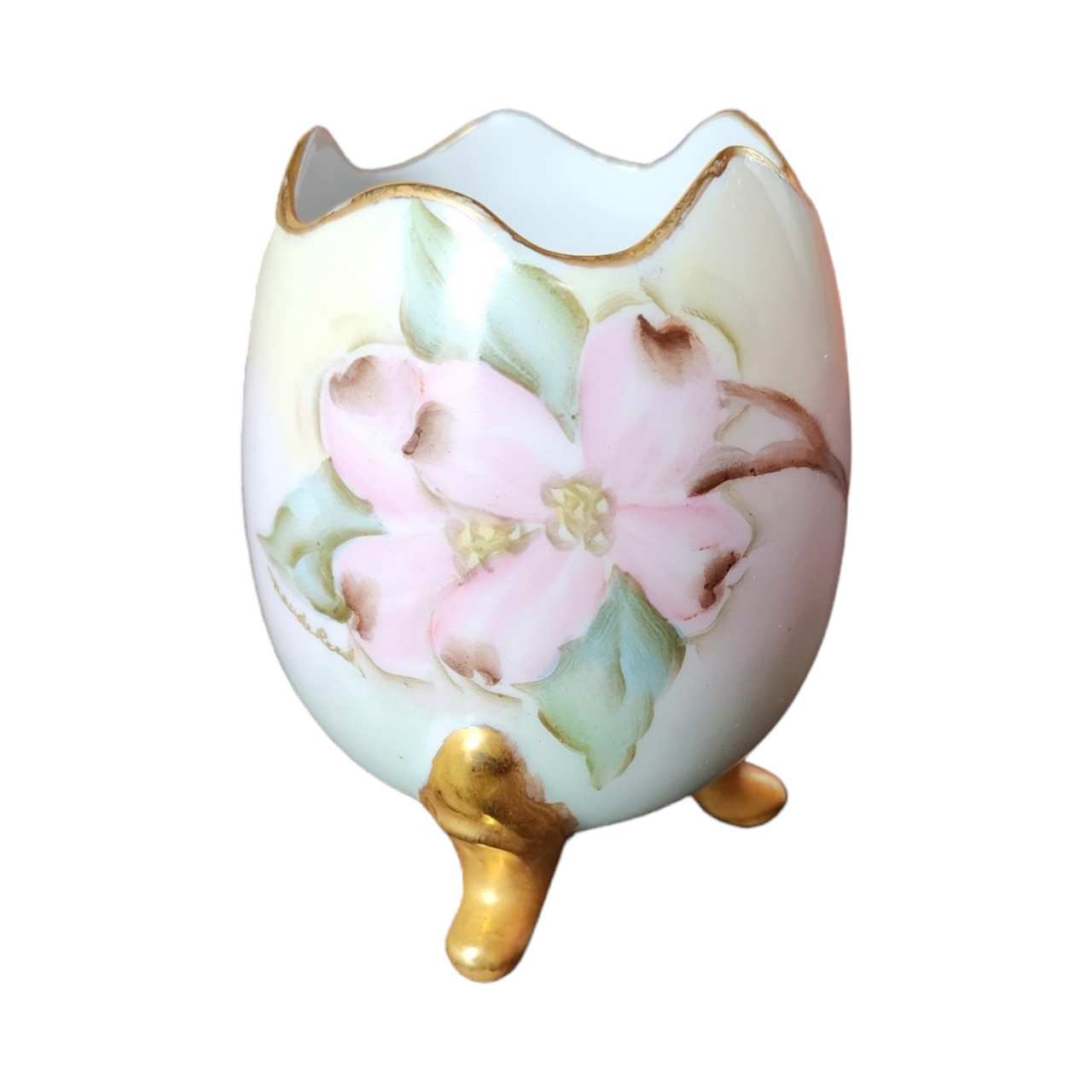 3 1/2" Limoges Hand Painted Cracked Egg Footed Vase