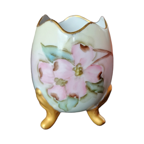 3 1/2" Limoges Hand Painted Cracked Egg Footed Vase