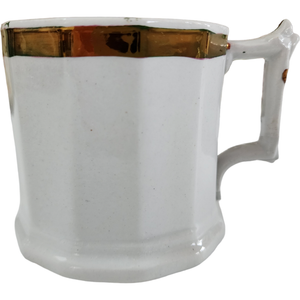 3" Edward Walley Full Panelled Gothic Copper Lustre Band White Ironstone Shaving Mug