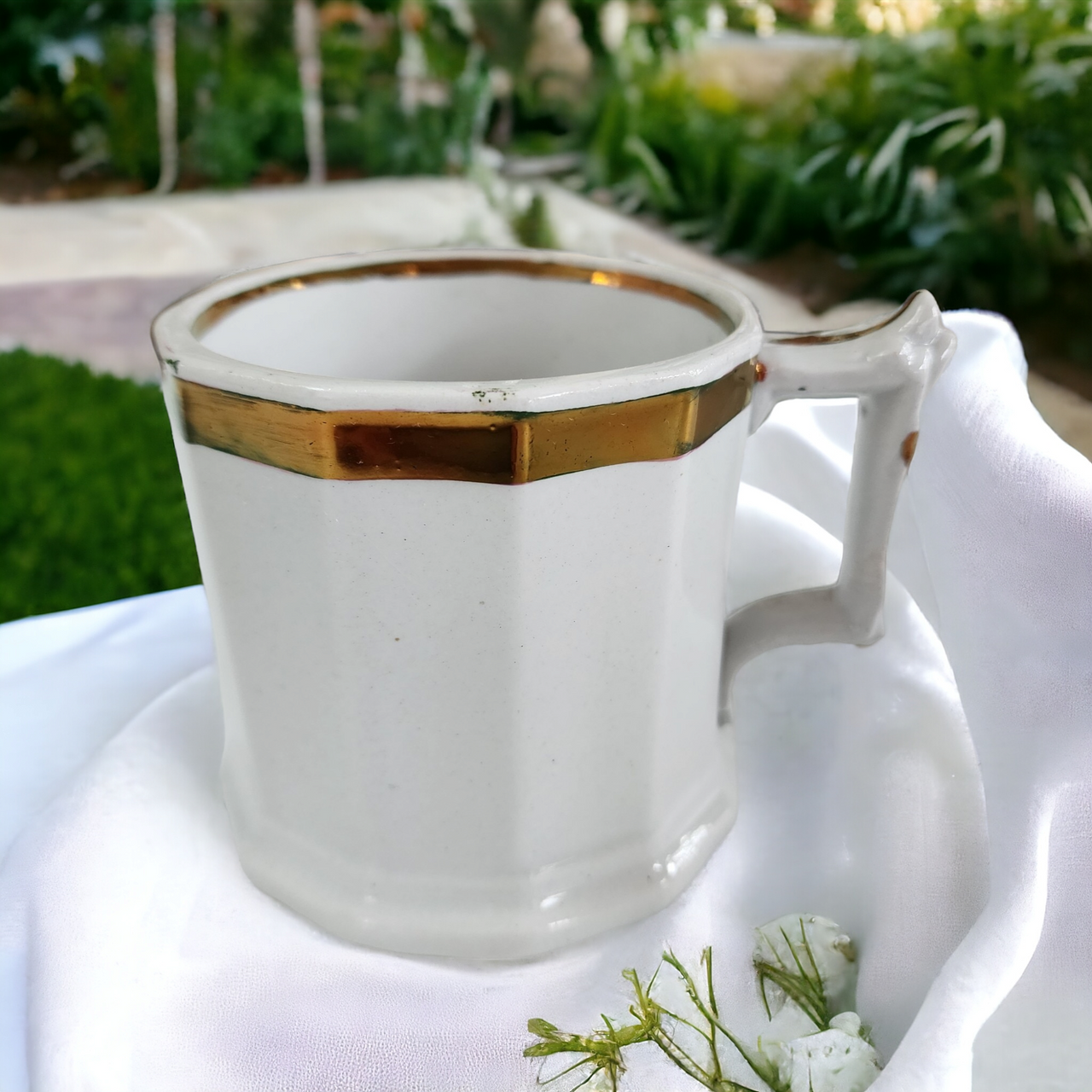 3" Edward Walley Full Panelled Gothic Copper Lustre Band White Ironstone Shaving Mug