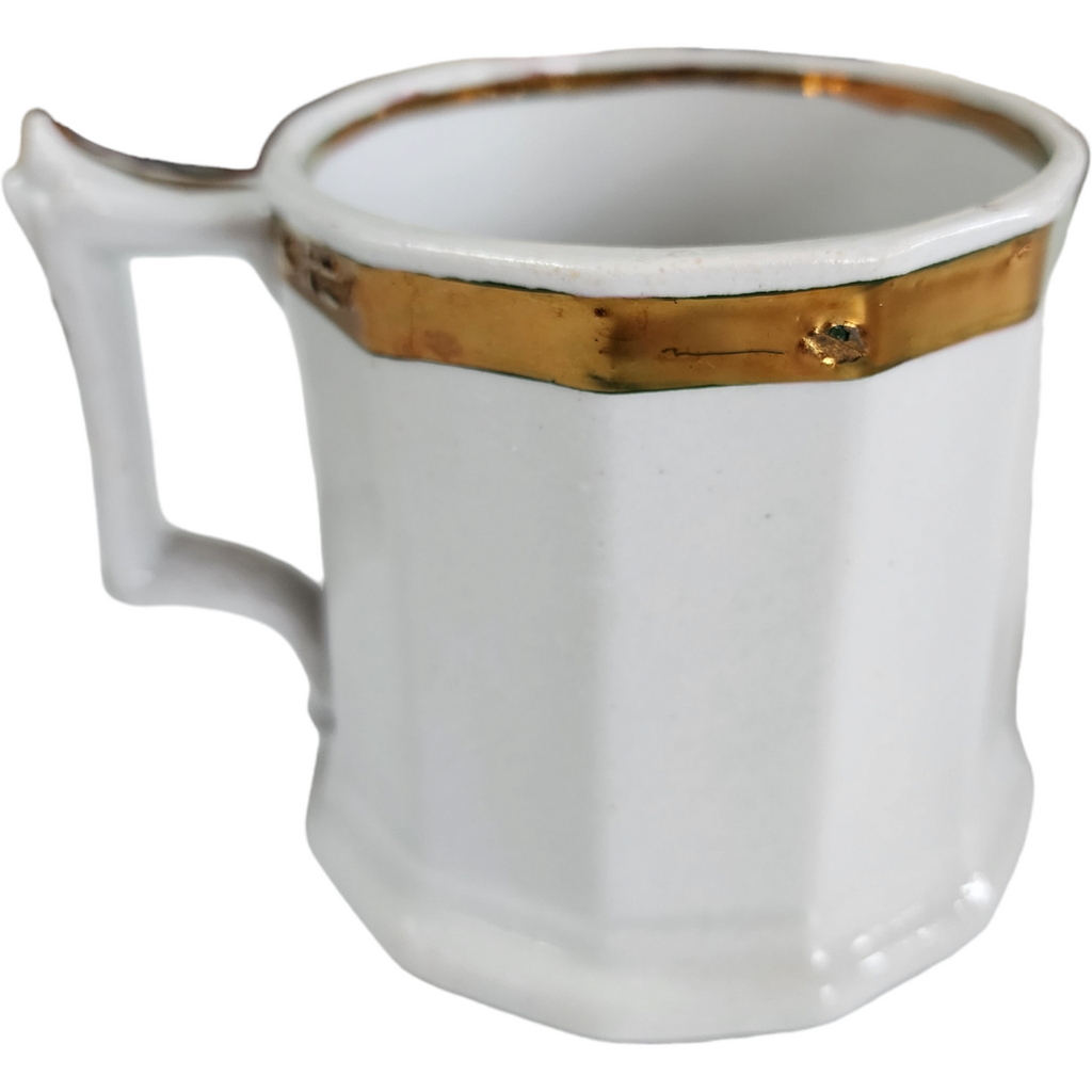 3" Edward Walley Full Panelled Gothic Copper Lustre Band White Ironstone Shaving Mug