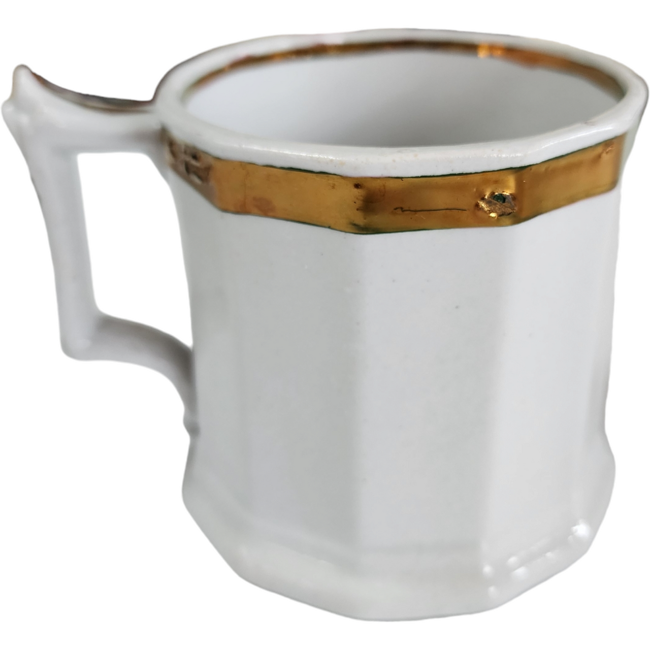 3" Edward Walley Full Panelled Gothic Copper Lustre Band White Ironstone Shaving Mug