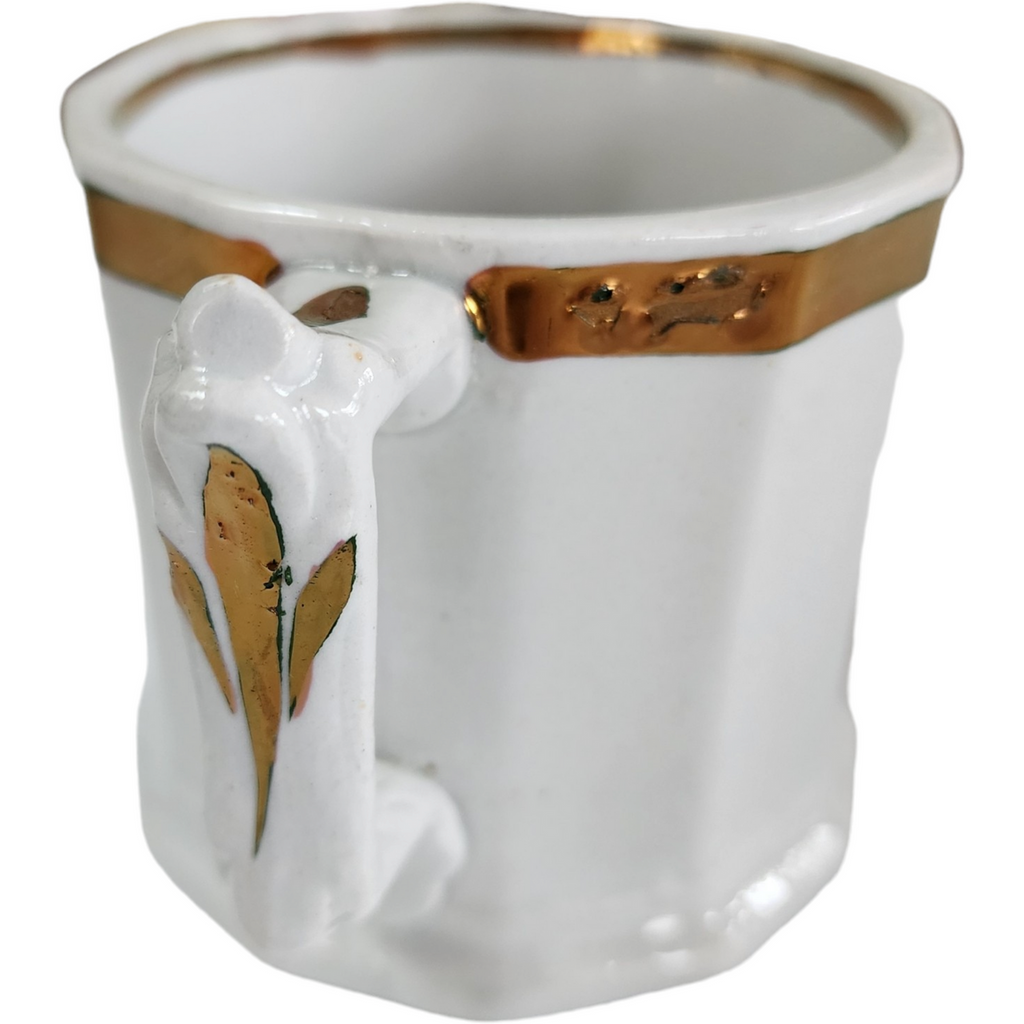 3" Edward Walley Full Panelled Gothic Copper Lustre Band White Ironstone Shaving Mug
