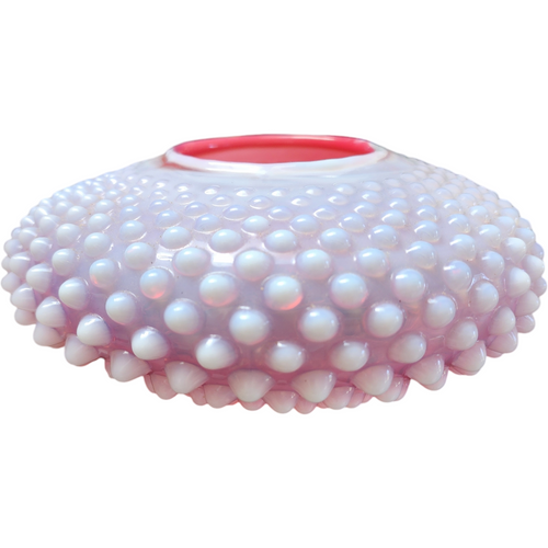 3" Fenton Hobnail Cranberry Opalescent Squat Vase