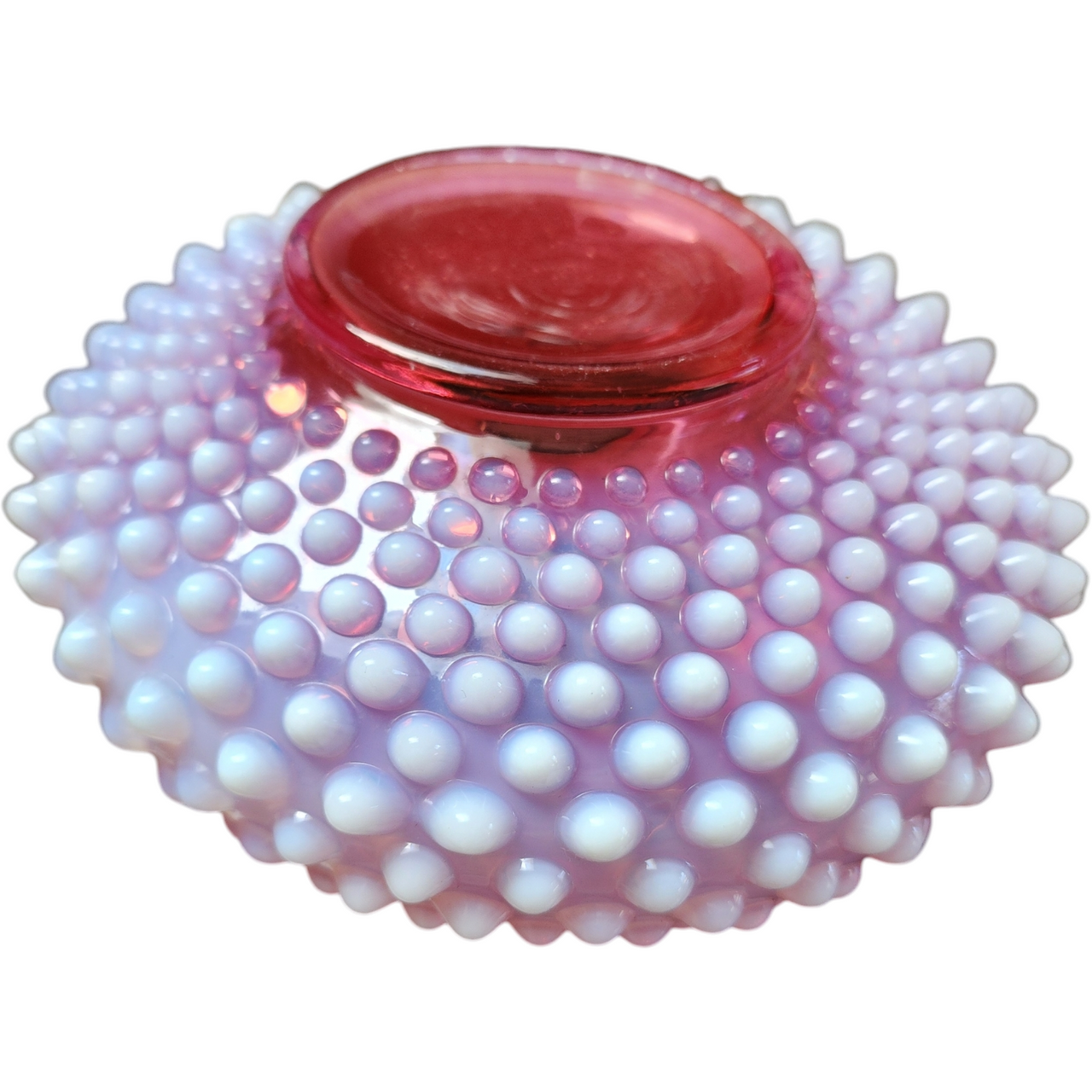3" Fenton Hobnail Cranberry Opalescent Squat Vase