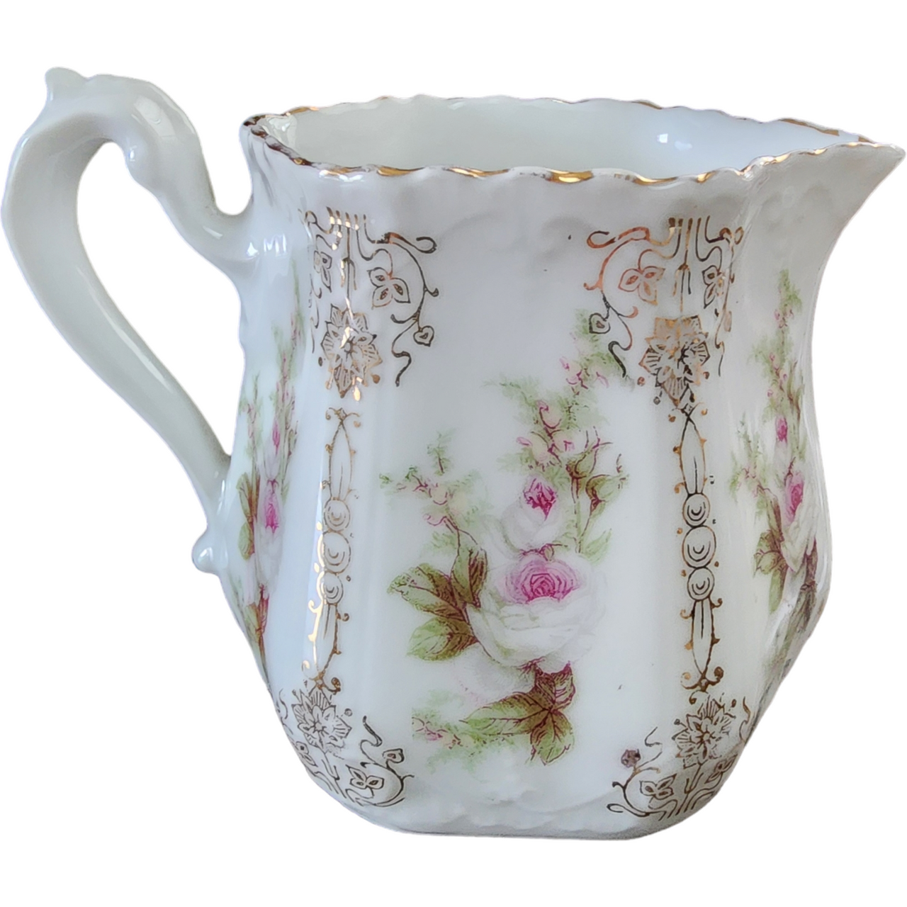 3" Haviland Pink Flowers Green Leaves Creamer Limoges France