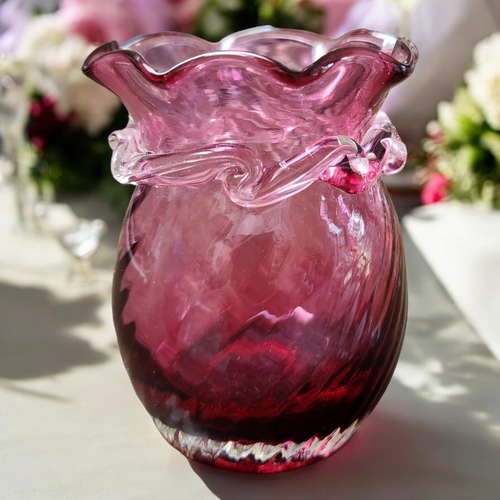 3" Pilgrim Glass Cranberry Optic Bud Vase