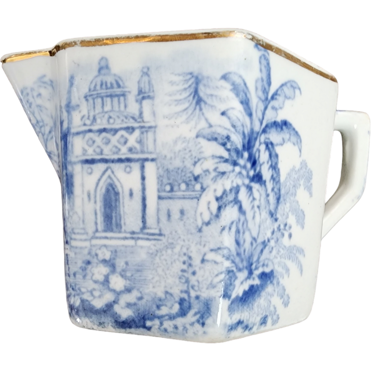 3" Ridgway Oriental Blue Scene Gold Trim Mini Creamer