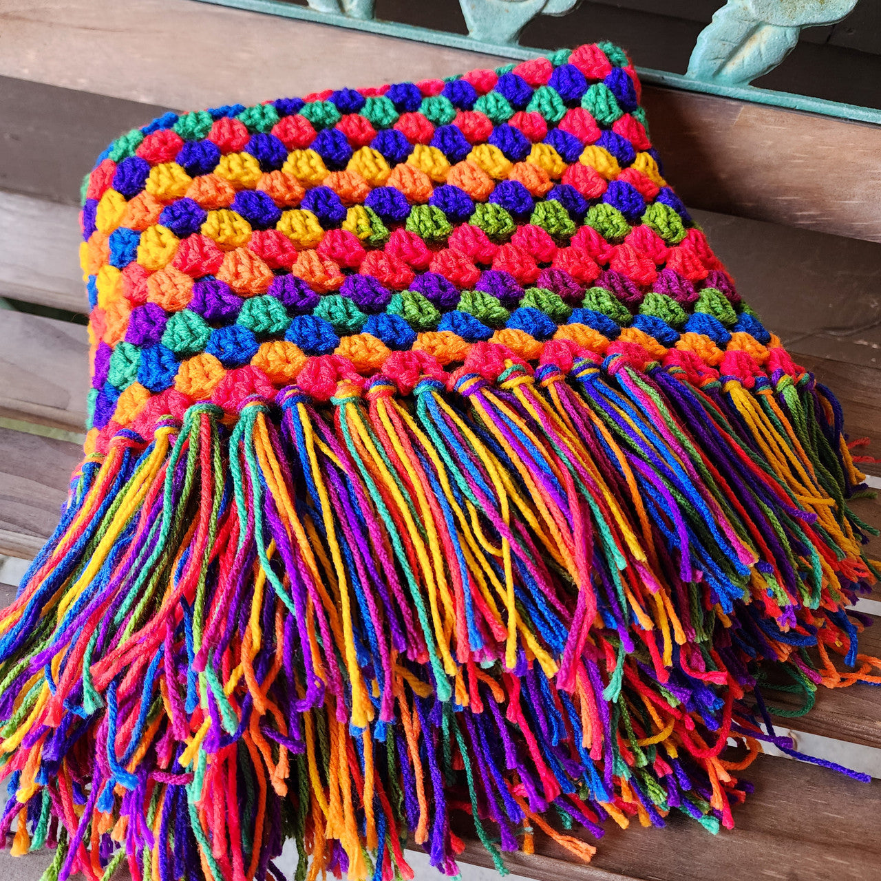 46" Handmade Granny Square Crochet Moroccan Weaved Blanket