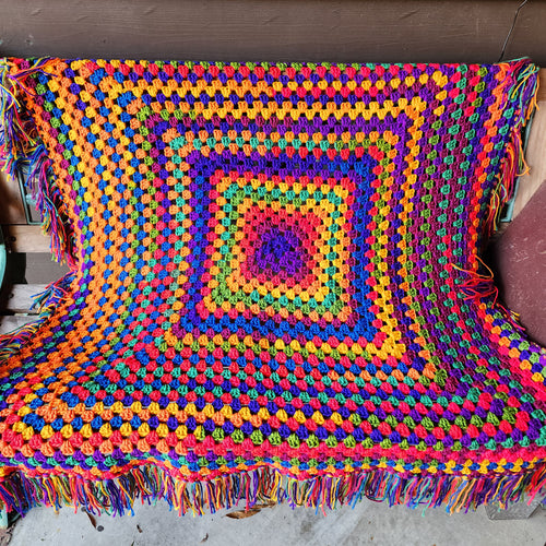 46" Handmade Granny Square Crochet Moroccan Weaved Blanket