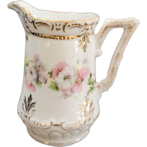 4" Bavarian Porcelain Hand-Painted Creamer Pitcher Pink and White Floral Design