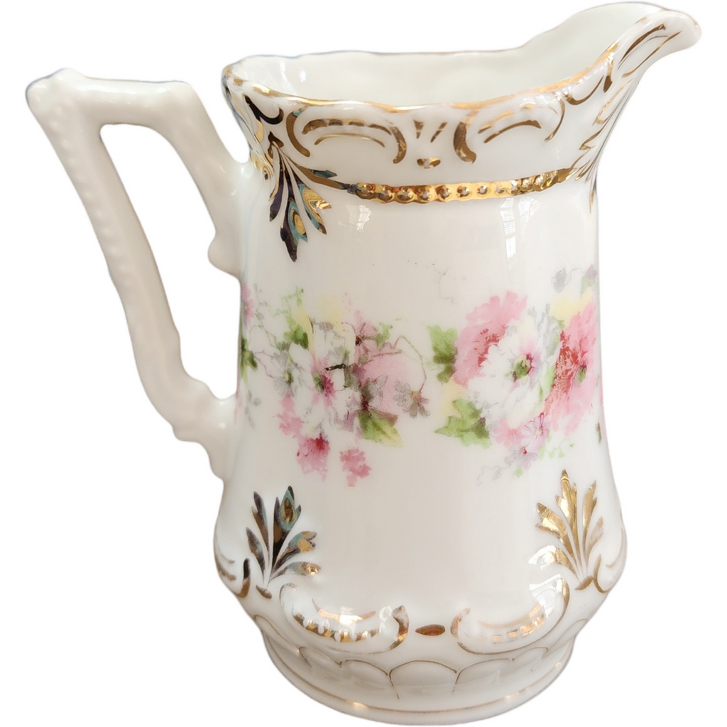 4" Bavarian Porcelain Hand-Painted Creamer Pitcher Pink and White Floral Design