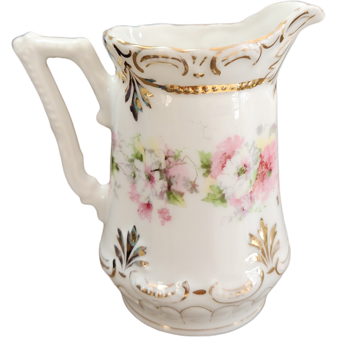 4" Bavarian Porcelain Hand-Painted Creamer Pitcher Pink and White Floral Design