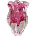 4" Chribska Glassworks Bohemian Art Glass Cranberry Optic Bud Vase