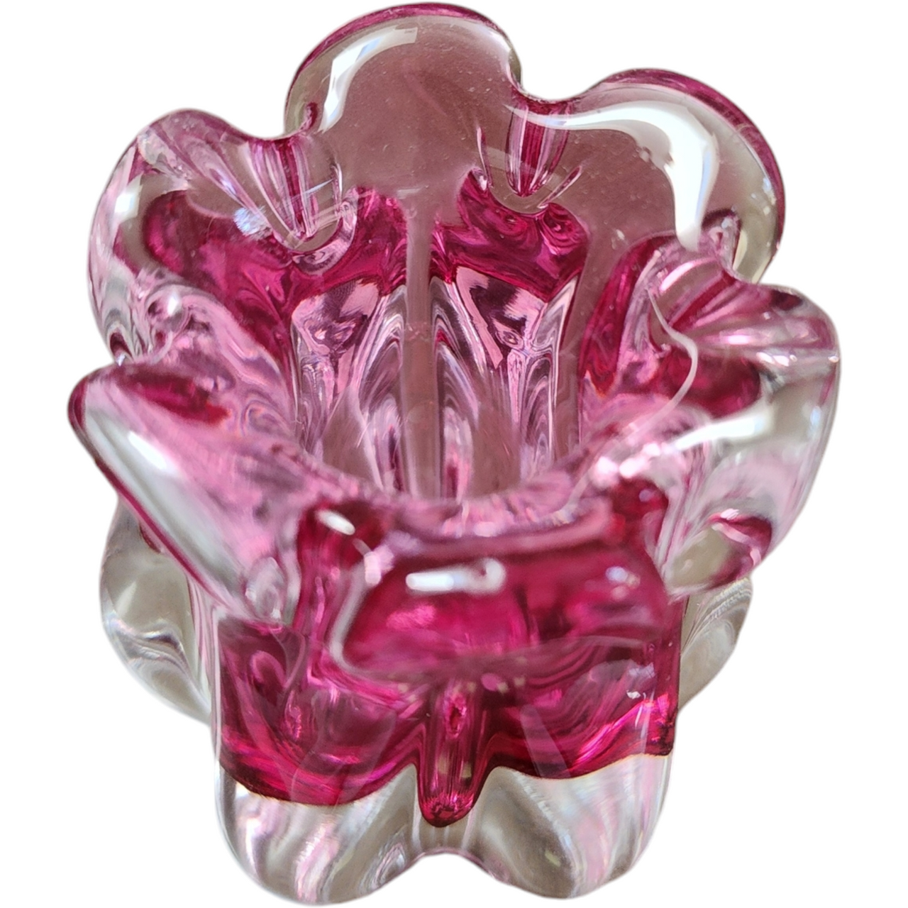4" Chribska Glassworks Bohemian Art Glass Cranberry Optic Bud Vase