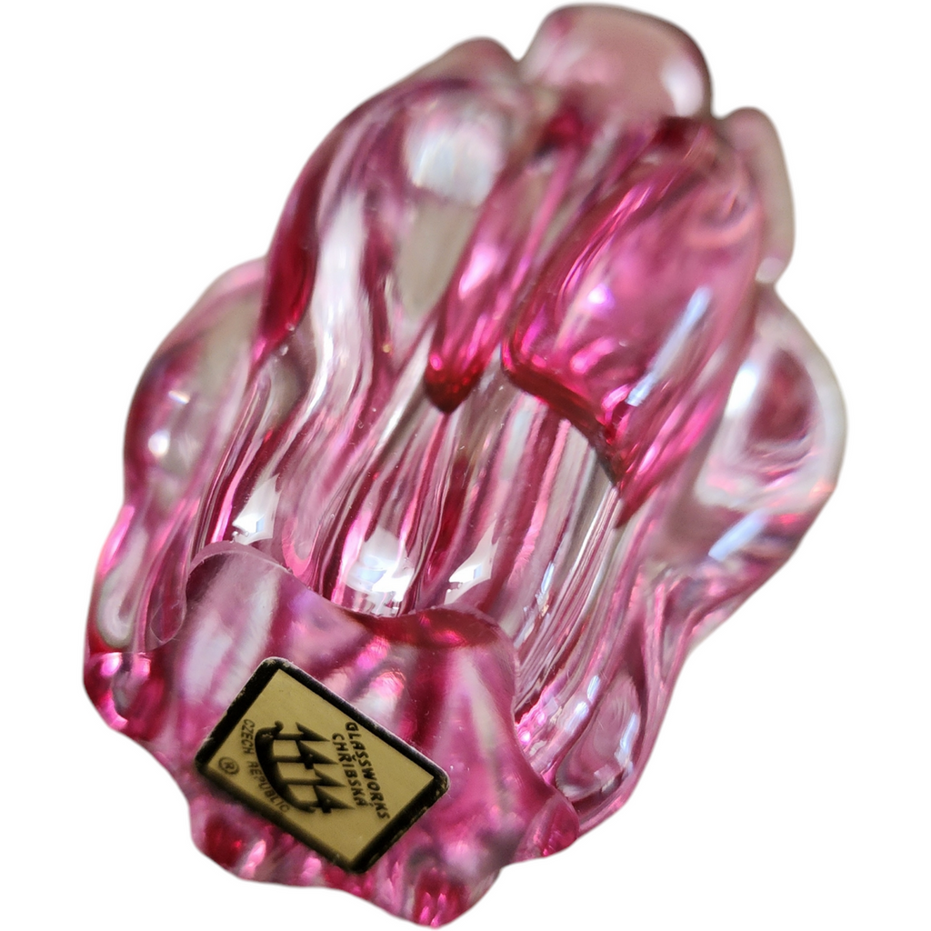 4" Chribska Glassworks Bohemian Art Glass Cranberry Optic Bud Vase