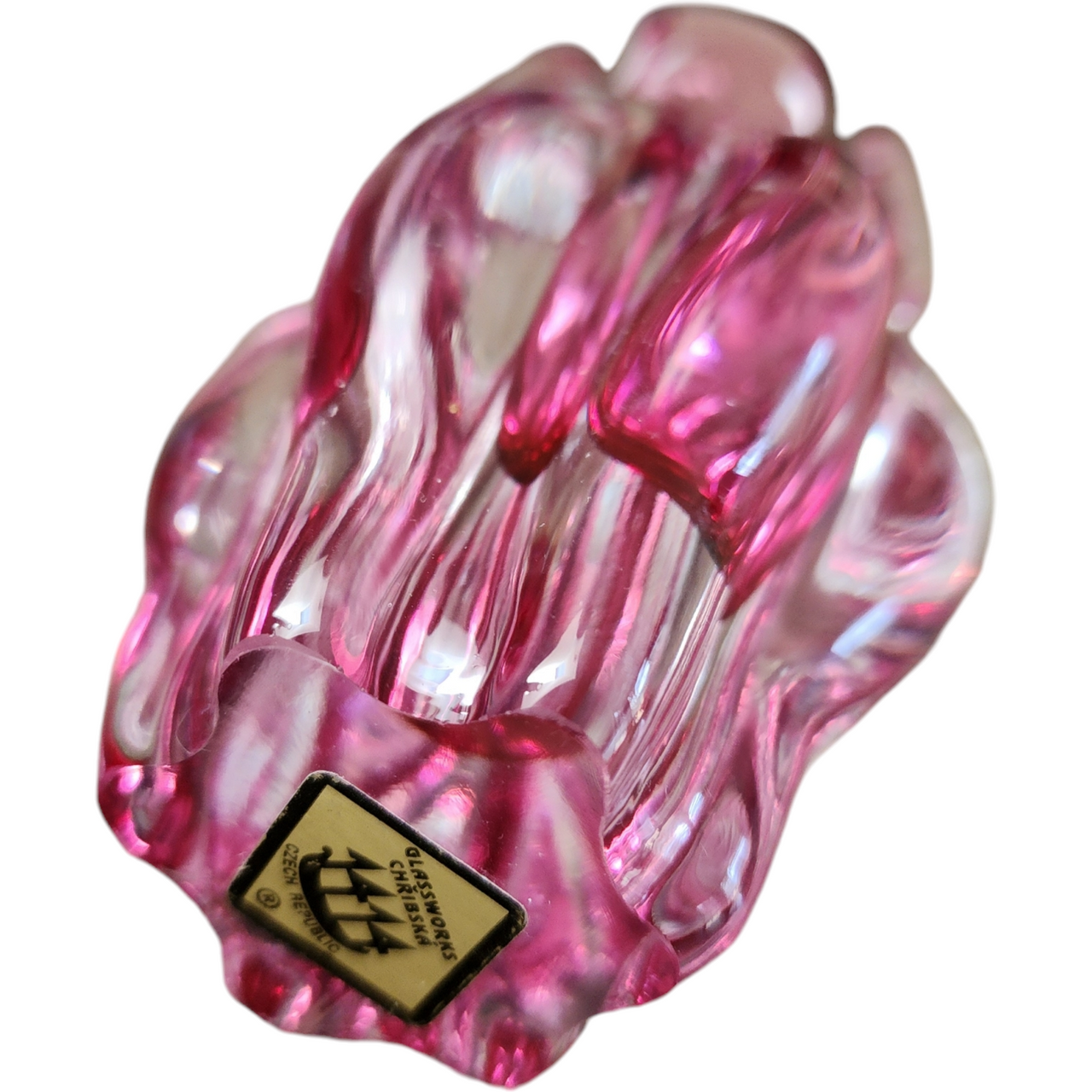 4" Chribska Glassworks Bohemian Art Glass Cranberry Optic Bud Vase