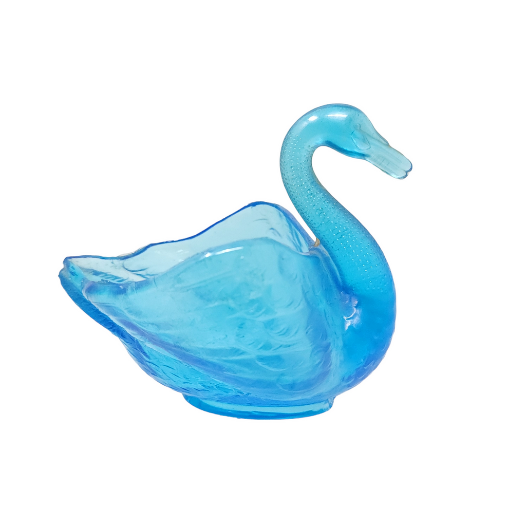 4" Fenton Blue Pressed Glass Open Swan Salt Dip