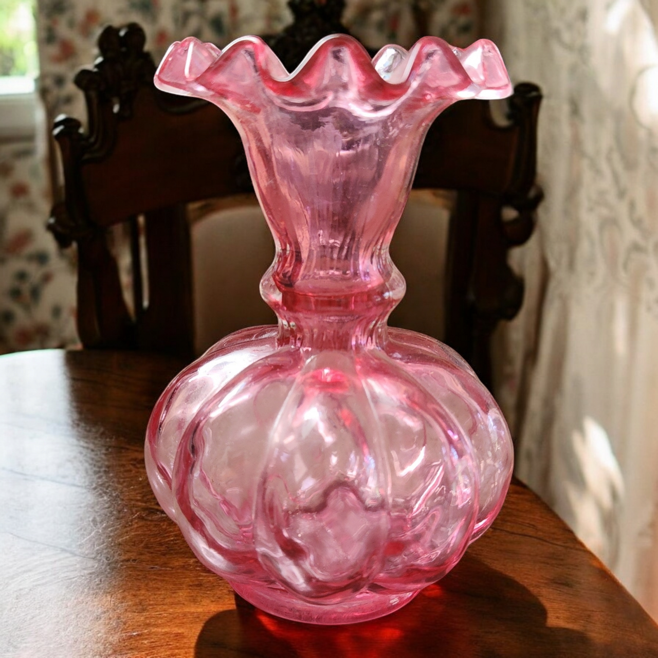 4" Fenton Diamond Optic Ruby Overlay Flower Vase