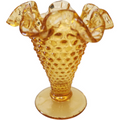 4" Fenton Hobnail Amber Colonial Glass Double Crimped Footed Vase