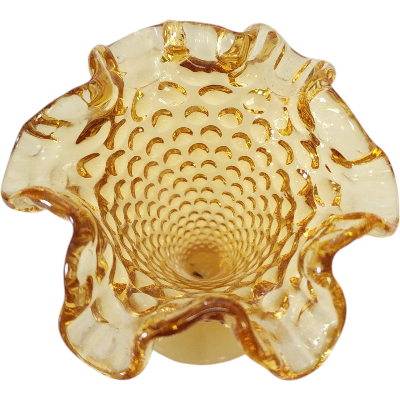 4" Fenton Hobnail Amber Colonial Glass Double Crimped Footed Vase