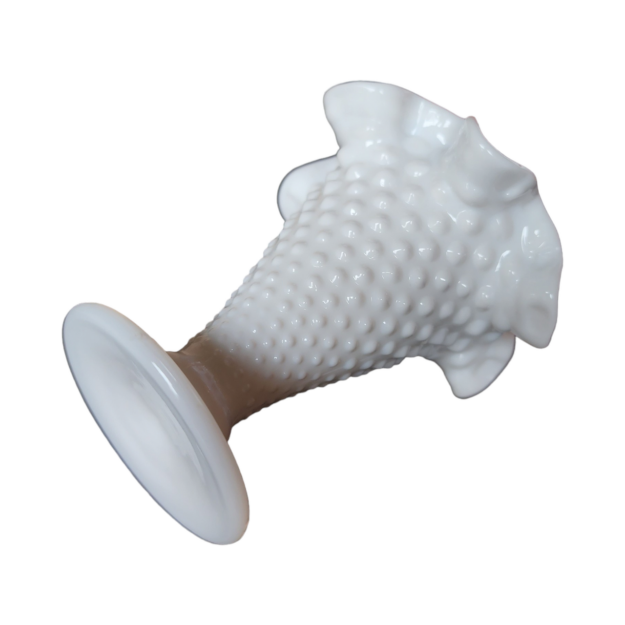 4" Fenton Hobnail Milk Glass Double Crimped Footed Vase