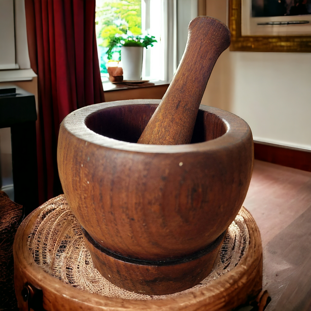 4" Late 19th Century Wooden Mortar and Pestle