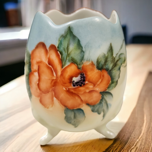 4" Limoges Hand Painted Cracked Egg Footed Vase