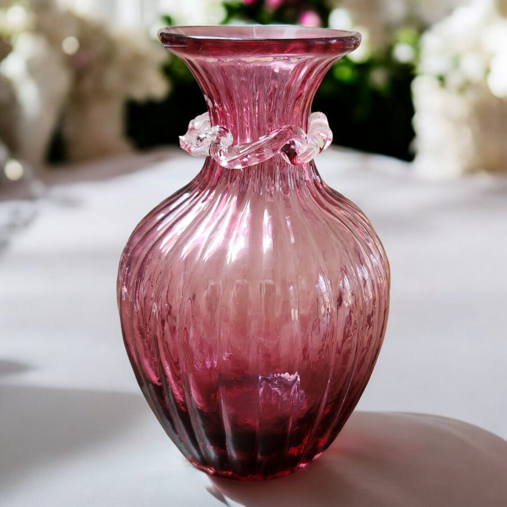 4" Pilgrim Glass Cranberry Optic Bud Vase