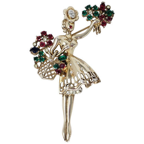 Trifari Crown 1947 Flower Girl Sterling Silver Pin Brooch