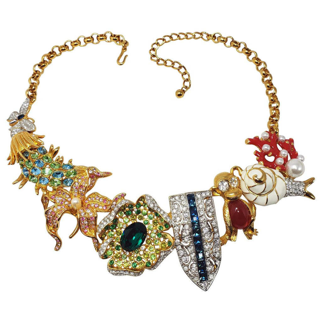 Kenneth Jay Lane Ornate Colorful Crystal Kaleidoscope Collar Necklace in Gold