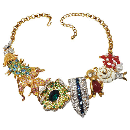 Kenneth Jay Lane Ornate Colorful Crystal Kaleidoscope Collar Necklace in Gold