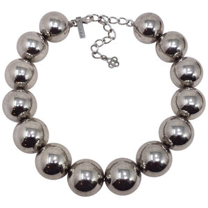 Oscar de la Renta Large Metallic Tarnished Gray Beaded Statement Necklace