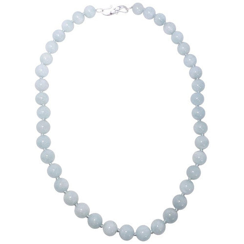 Vintage Natural Aquamarine 10mm Bead Necklace with Sterling Silver Clasp