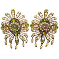 Vintage Michal Negrin Signed Faux Pearl & Watermelon Crystal Clip On Earrings