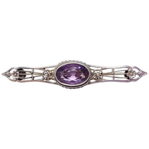 Antique Victorian Amethyst & Sterling Silver Floral Brooch / Sash Pin