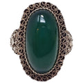 Antique Victorian Green Art Glass Cabochon .800 Silver Cocktail Ring Size 7