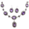 Antique Victorian Genuine Amethyst 800 Silver Demi Parure Earrings Necklace