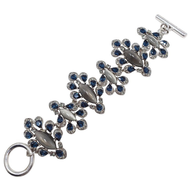 Oscar de la Renta Parlor Crystal Toggle Clasp Bracelet, Blue, Gray, Silvertone