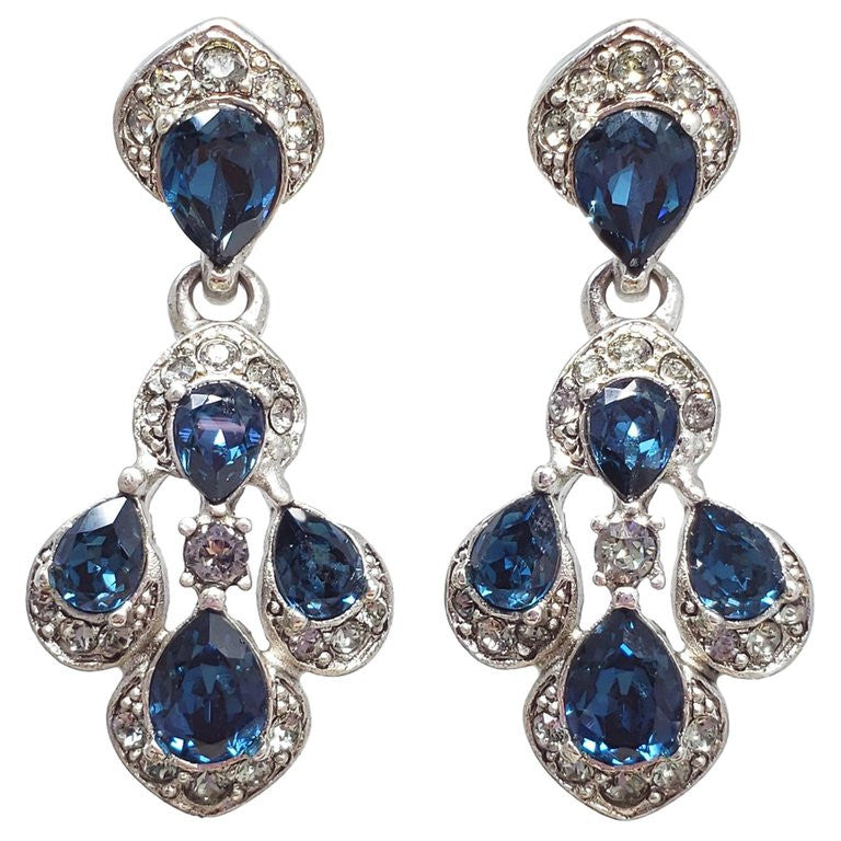 Oscar de la Renta Parlor Crystal Drop Post Back Earrings, Blue, Gray, Silvertone