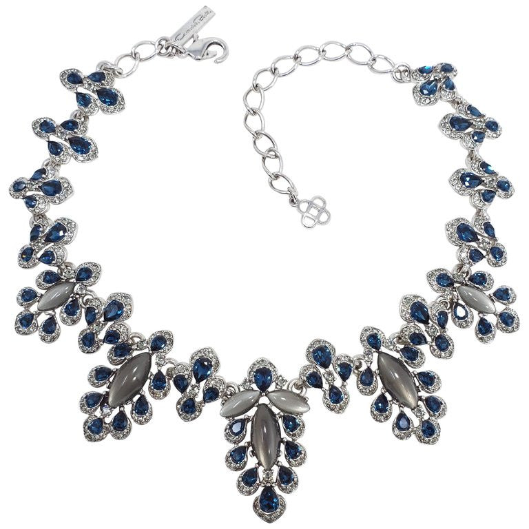 Oscar de la Renta Multicolored Parlor Link Necklace, Blue and Gray, Silvertone