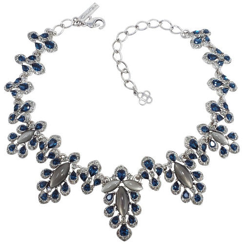 Oscar de la Renta Multicolored Parlor Link Necklace, Blue and Gray, Silvertone