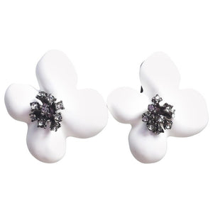 Oscar de la Renta Painted Grapefruit Flower Clip On Earrings, Gray, White