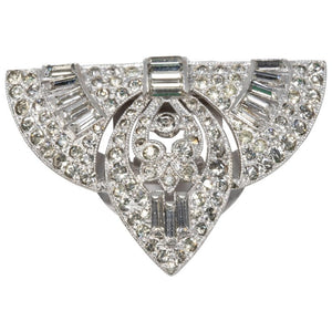 Art Deco Clear Crystal Dress, Shoe Clip, Rhodium Plated, Early 1900s