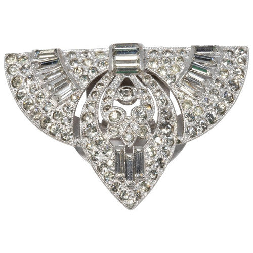 Art Deco Clear Crystal Dress, Shoe Clip, Rhodium Plated, Early 1900s