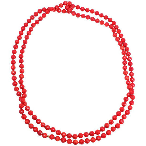 Faceted Sea Coral Bead Long Rope Necklace, Genuine  Coral 70"